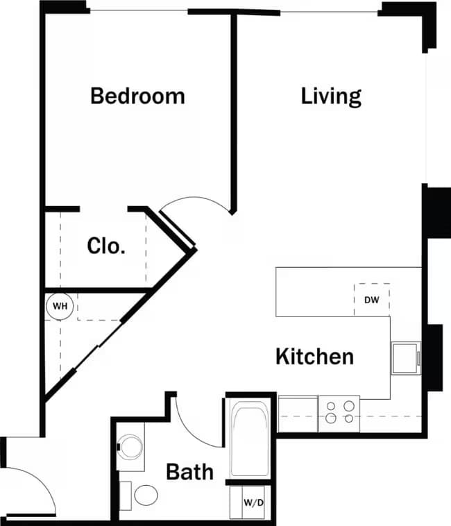 1 Bedroom, 1 Bath C - Renovated 120 floor plan