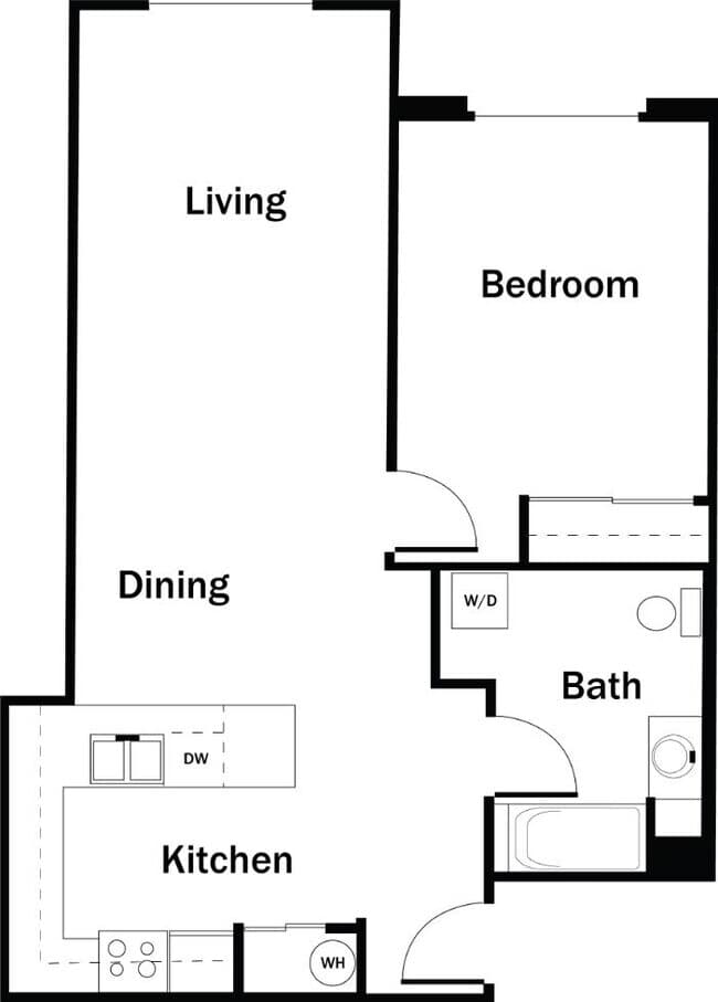 1 Bedroom, 1 Bath D - Renovated 114 floor plan