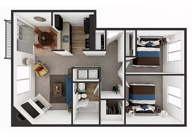 Two Bed One Bath 00C-08 floor plan