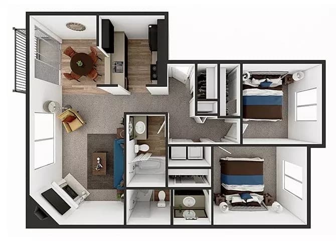 Two Bed Two Bath 00J-06 floor plan