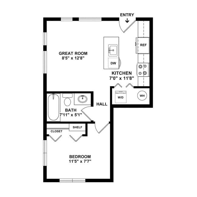 One Bedroom Q floor plan
