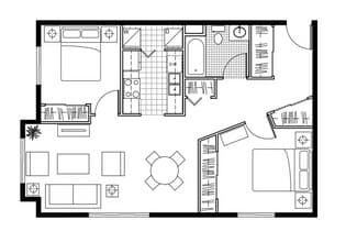 2 Bedroom 1 Bath Apartment C106 floor plan