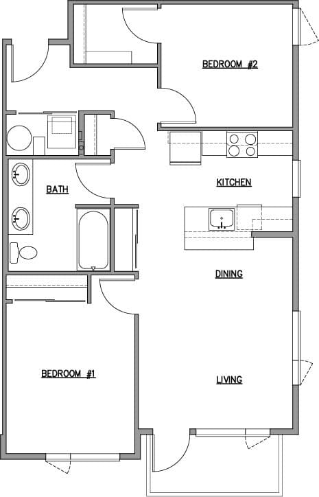 2 Bed 1 Bath B 306A floor plan