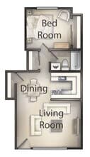 1 Bed 1 Bath A-52 floor plan