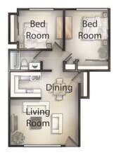 2 Bed 1 Bath C-47 floor plan