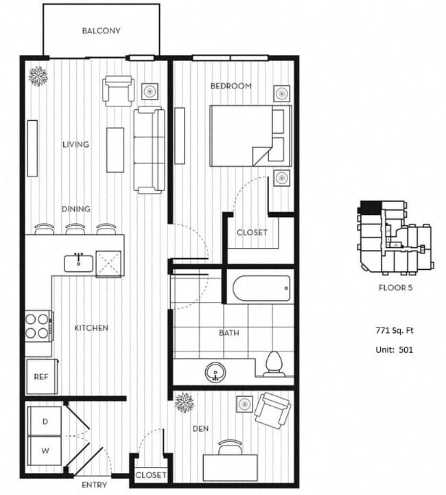 1x1+D C - Type A 501 floor plan