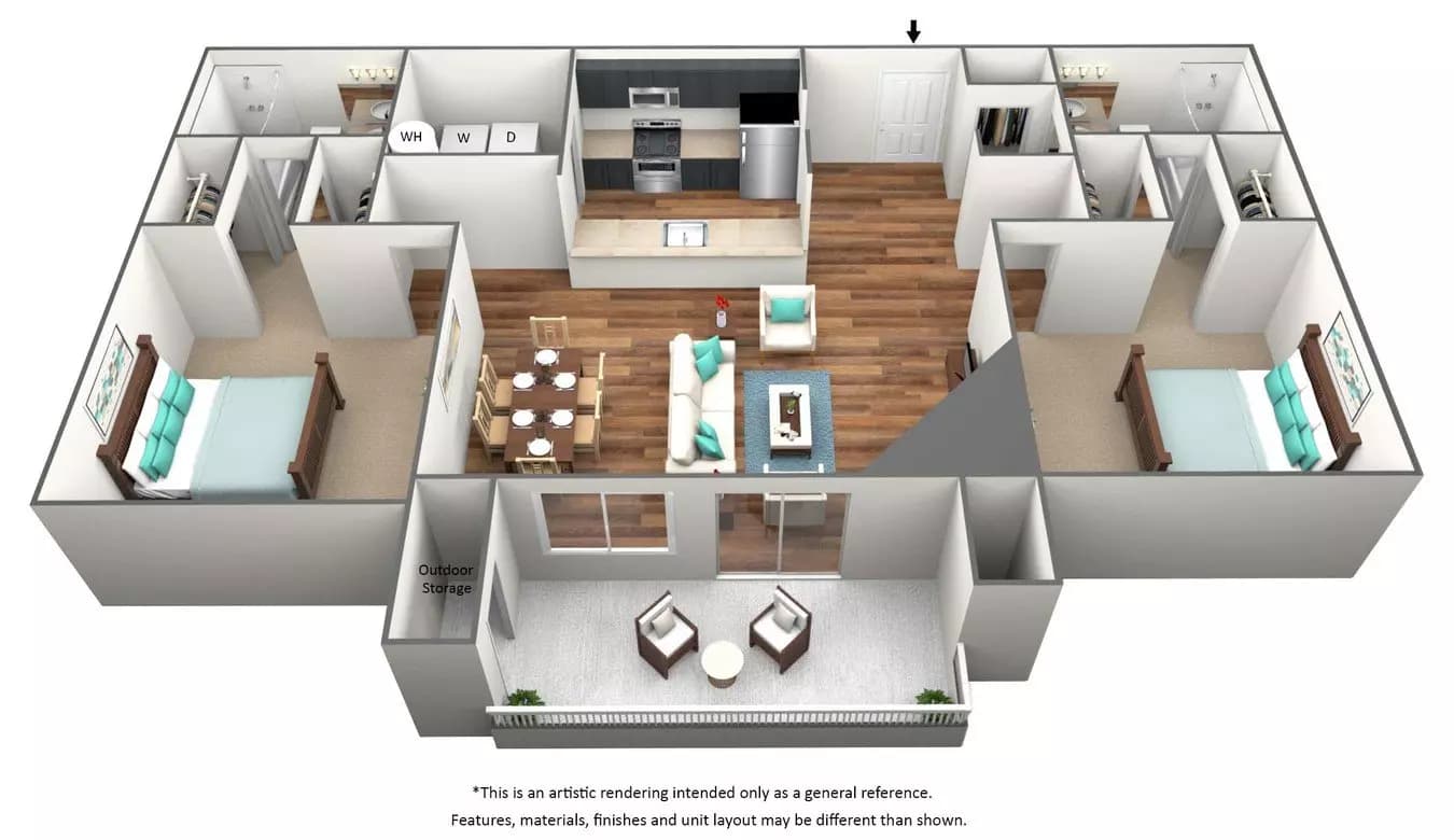 2 Bed 2 Bath Renovated - B2R E145 floor plan