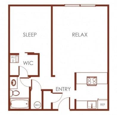 One Bedroom One Bath B207 floor plan