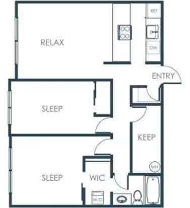 Two Bedroom One Bath C210 floor plan
