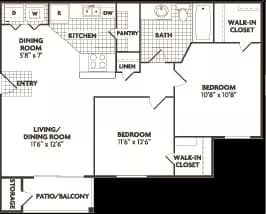 2 bedroom 2 bath Remodel 0533 floor plan
