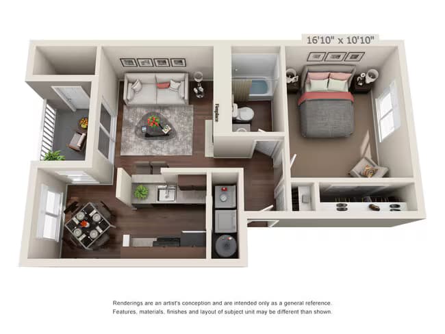 1 Bedroom / 1 Bathroom H-201 floor plan