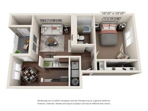 1 Bedroom / 1 Bathroom I-102 floor plan