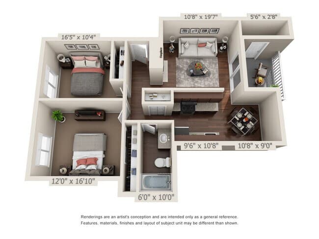 2 Bedroom / 1 Bathroom M-301 floor plan