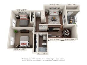 2 Bedroom / 1 Bathroom D-201 floor plan