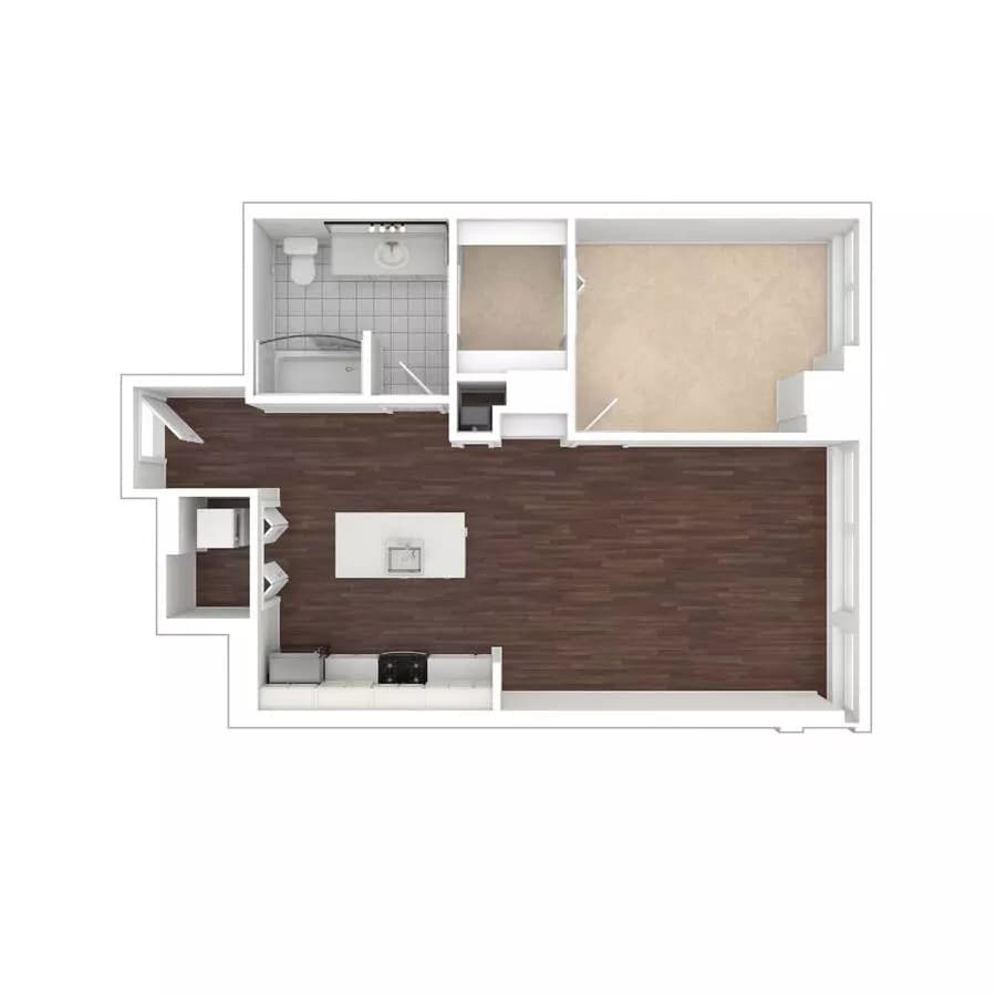 One Bedroom One Bath Large a9.1 2705 floor plan