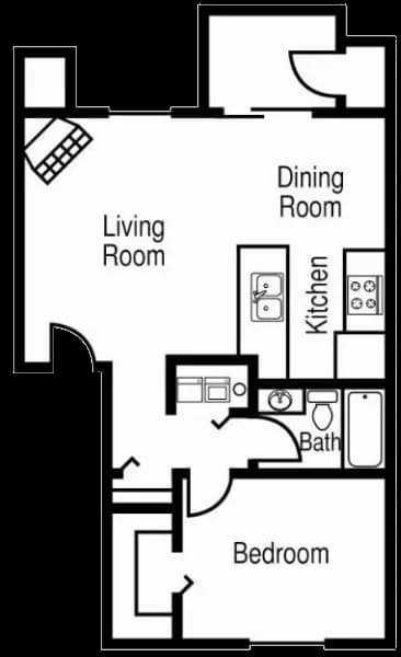 1/1 658sf D301 floor plan