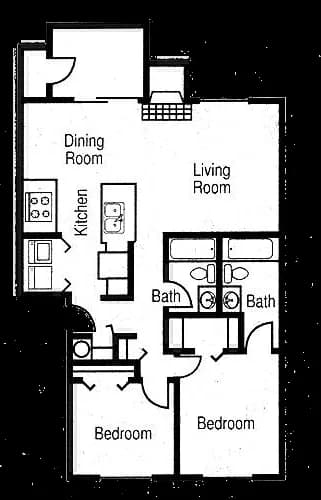 2/2 907sf C301 floor plan
