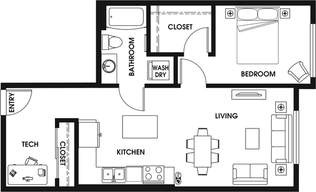 1 Bed 1 Bath Tech A floor plan