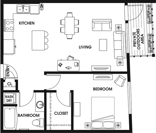 1 Bed 1 Bath floor plan