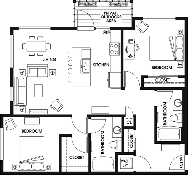 2 Bed 2 Bath A floor plan