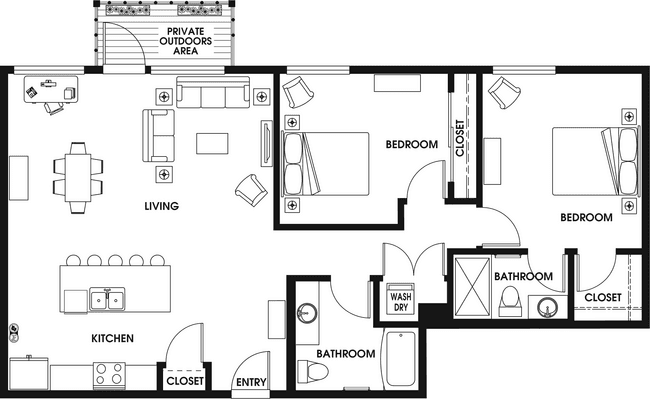 2 Bed 2 Bath floor plan