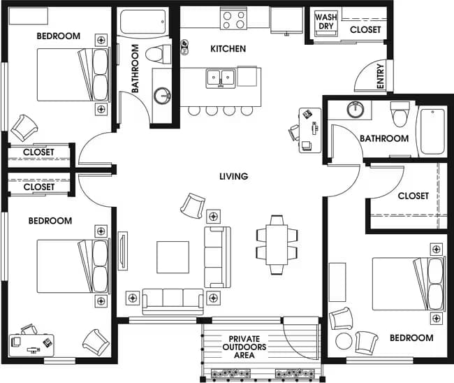 3 Bed 2 Bath floor plan