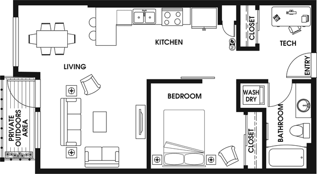 Open-one Bedroom floor plan