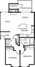 2 Bedroom 1 Bathroom D208 floor plan