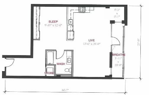 1 Bed 1 Bath A10 0627 floor plan
