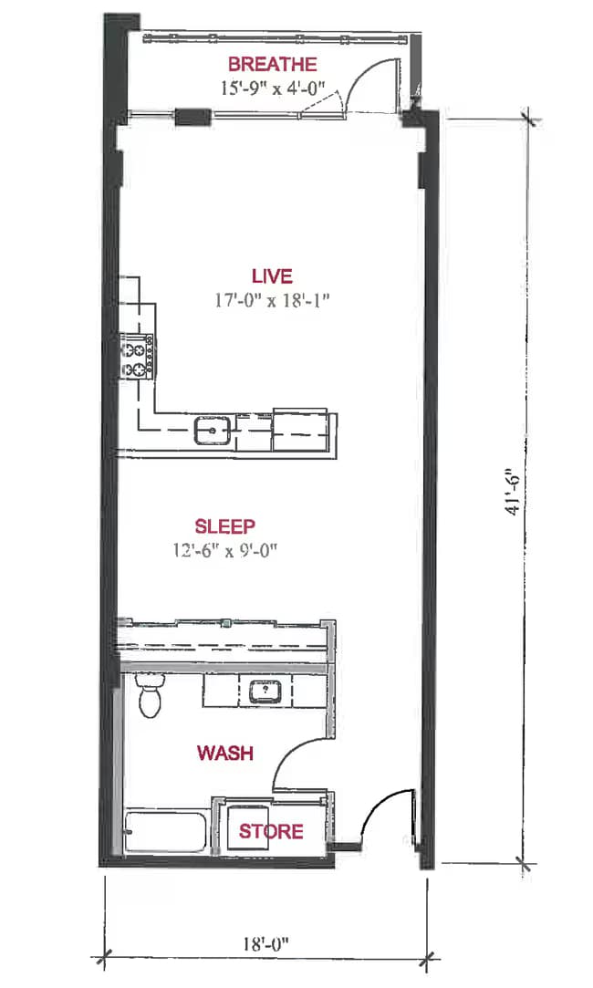 1 Bed 1 Bath A2 0808 floor plan