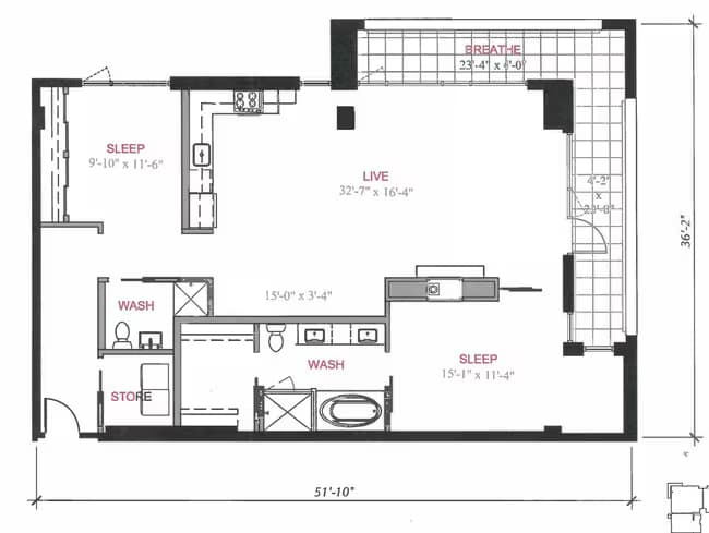 2 Bed 2 Bath B1 0726 floor plan