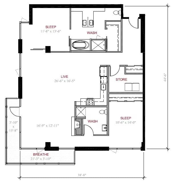 2 Bed 2 Bath B9 0201 floor plan
