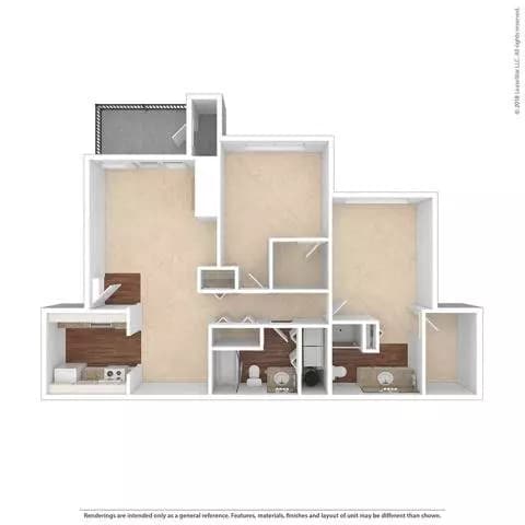 2x2 Renovated A206 floor plan