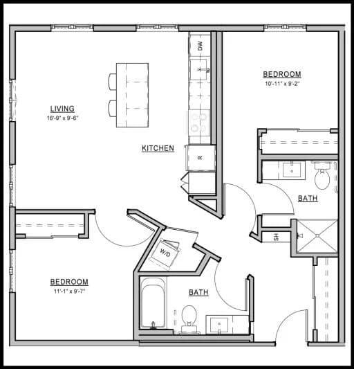 2 Bedroom 2 Bath C.1 floor plan