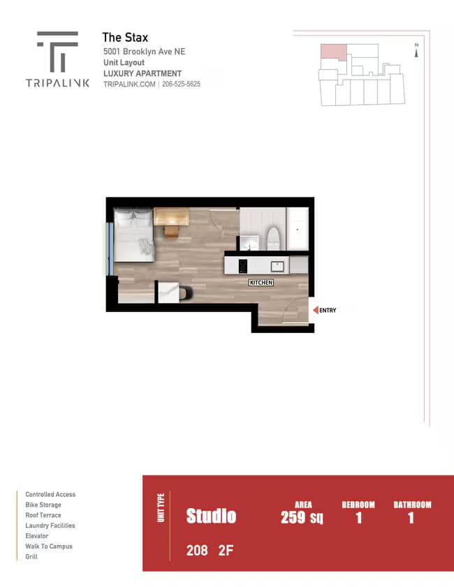 Studio - 259 sqft 408 floor plan