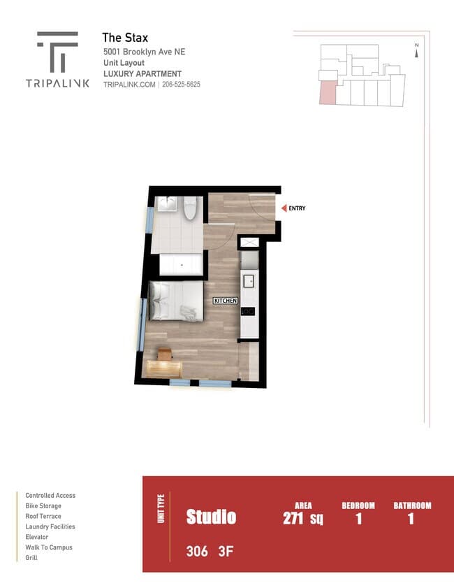 Studio - 271 sqft 306 floor plan