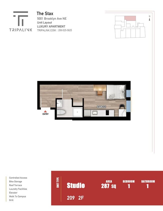 Studio - 287 sqft 509 floor plan