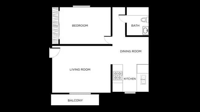 1 Bed / 1 Bath, 572 sq. ft. 5614-27 floor plan