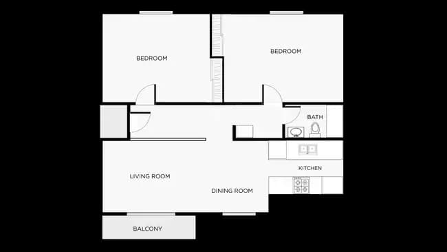 2 Bed 1 Bath 5620-40 floor plan