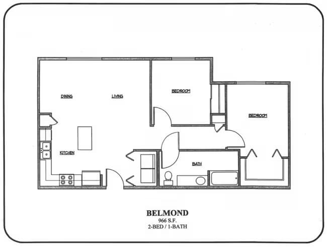 2-BED /1-BATH O102 floor plan