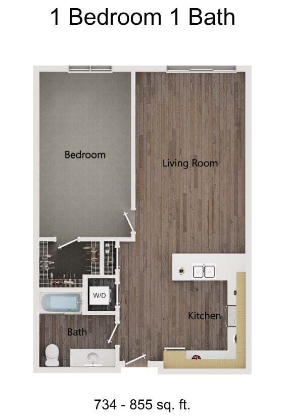 1 Bedroom 1 Bath 211 floor plan