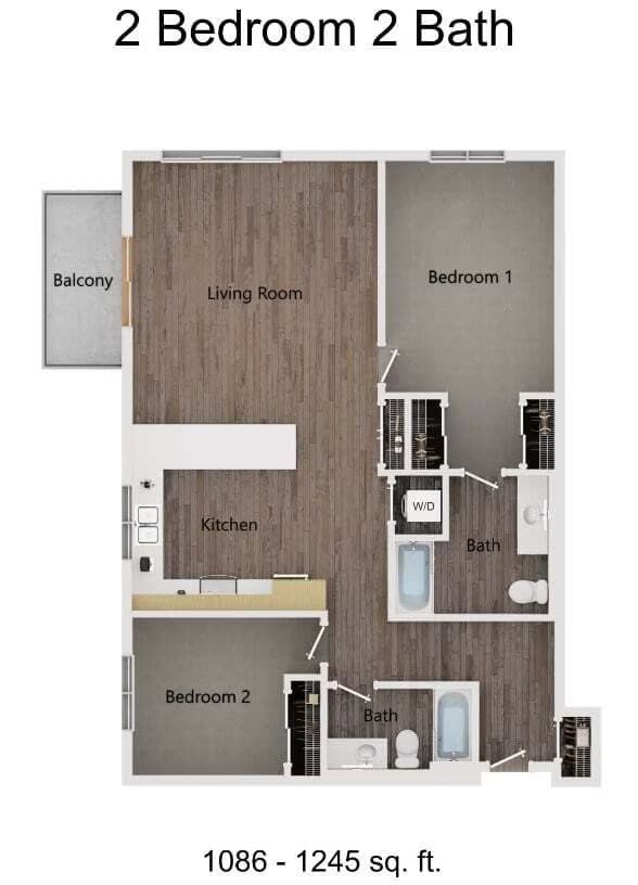 2 Bedroom 2 Bath 513 floor plan