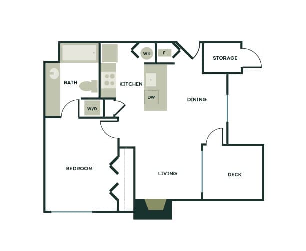 1 Bedroom, 1 Bath F101 floor plan