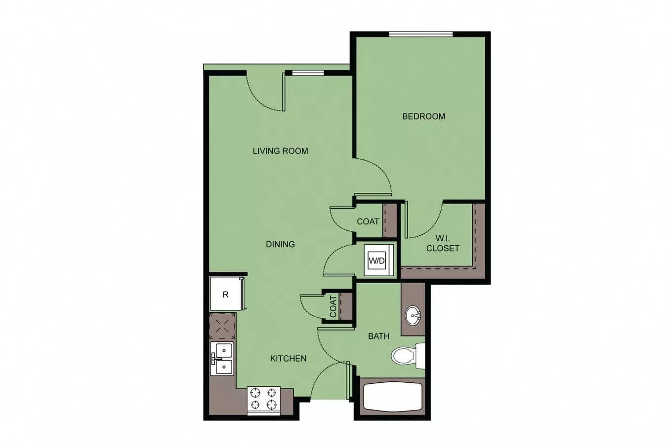 1 Bed 1 Bath A4 424 floor plan