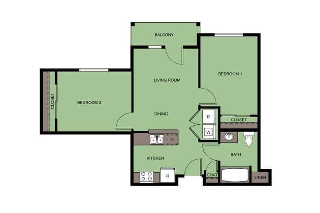 2 Bed 1 Bath B2 103 floor plan