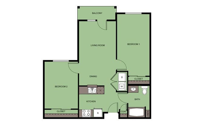 2 Bed 1 Bath B3 133 floor plan
