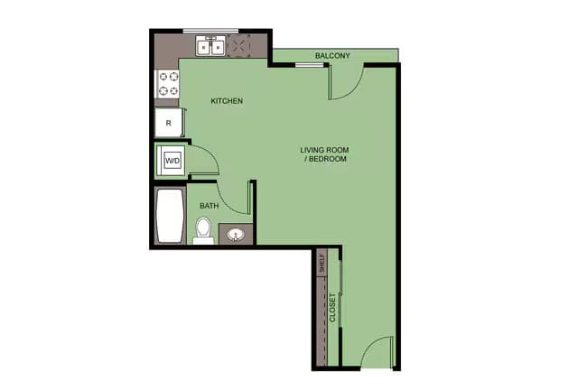 Studio 1 Bath S1 412 floor plan