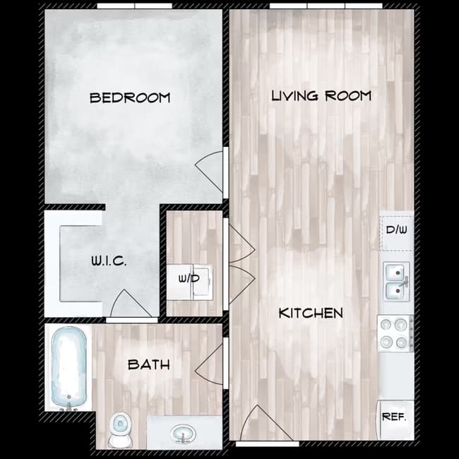 1 Bed 1 Bath floor plan