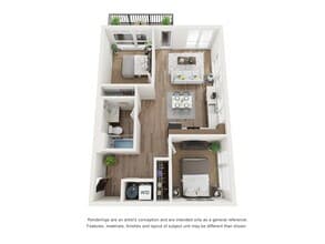 2 Bed 1 Bath 522 floor plan