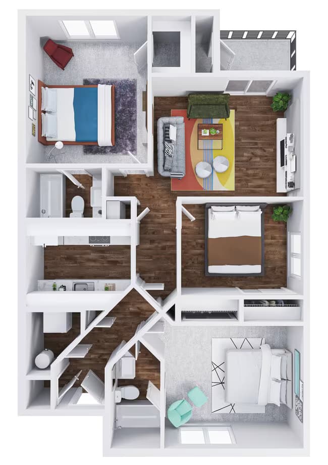 3 Bed 2 Bath B18 floor plan